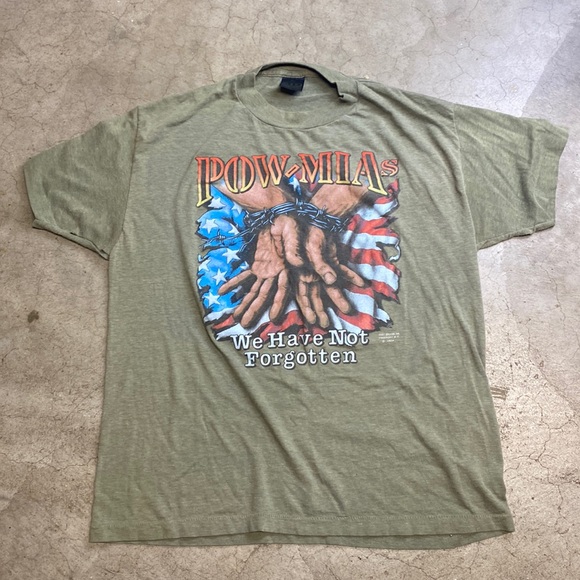 Vintage 3D 1989 POW MIA “We Have Not Forgotten” Screen Stars T-Shirt Size XL